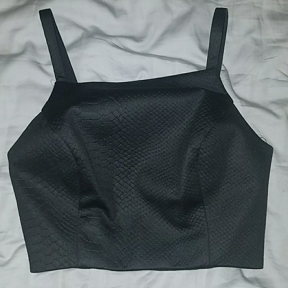 TopShop black crop top satin snakeskin